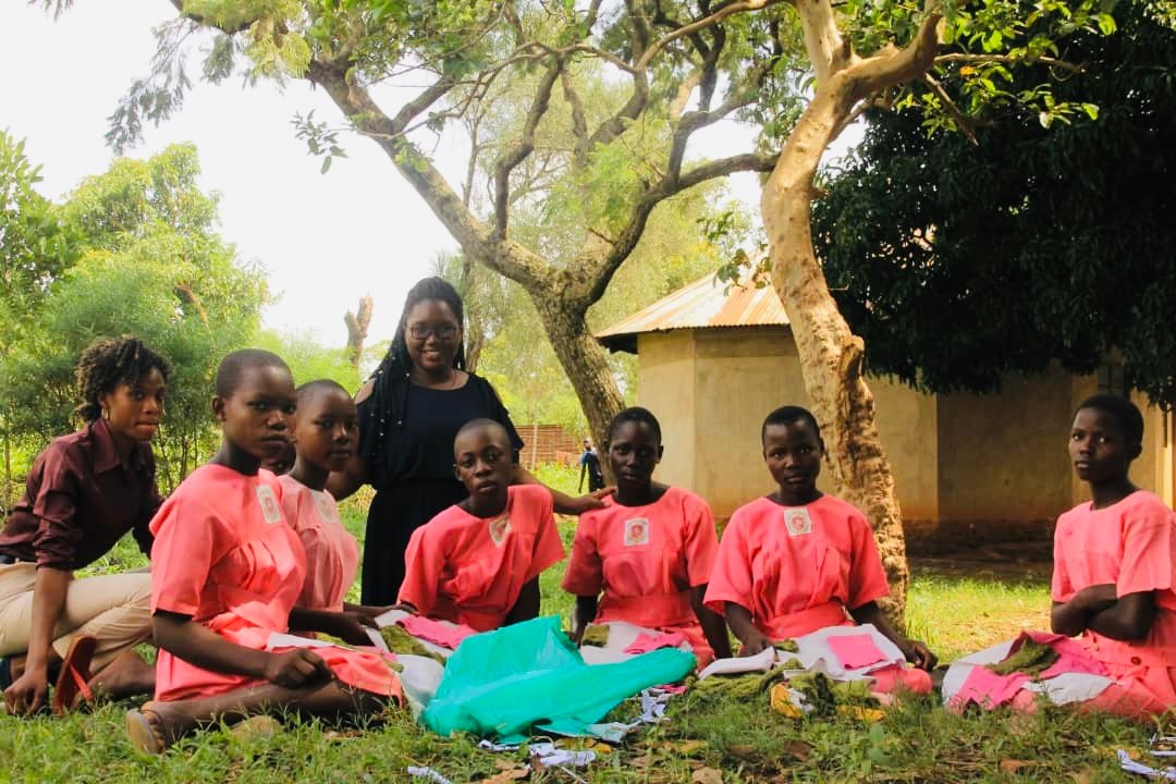 Girls learning to make reusable sanitary pads